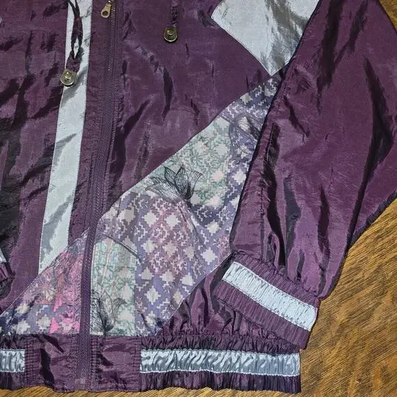 Vintage 80s 90s Energy Zone Windbreaker Jacket Purple Silver Floral Geometric XL - Picture 2 of 6